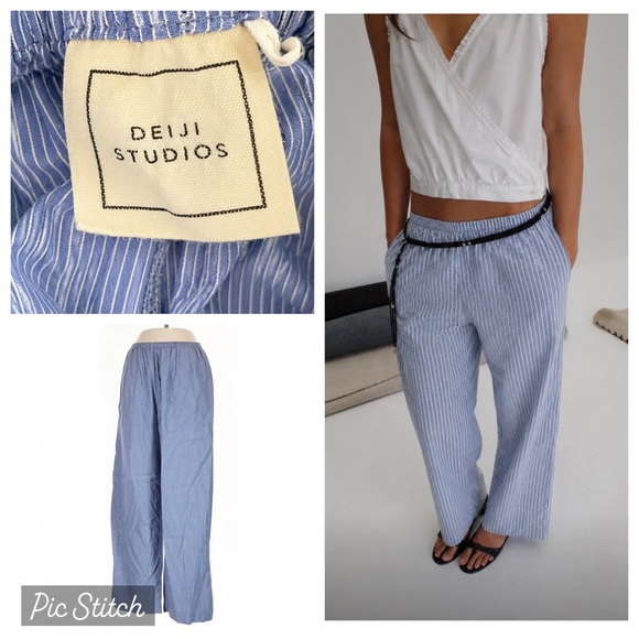 Deiji Studios Pants - Deiji Studios blue white stripe 100% organic cotton pants